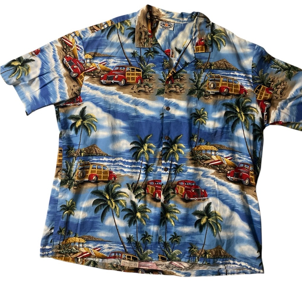 Pacific Legend Made in Hawaii Men's 3XL Tropical Button Down Shirt Classic Cars